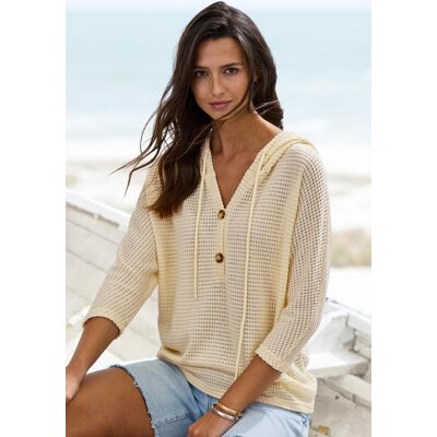 3/4-Arm-Shirt LASCANA "aus bügelfreiem Waffelstrick", Damen, Gr. 32/34, gelb, Strick, Obermaterial: 64% Polyester, 34% Viskose, 2% Elasthan, leicht transparent, unifarben, lässig geschnitten normal, V-Ausschnitt, Shirts 3/4-Arm-Shirt, mit Kapuze und Knopf 3/4-Arm-Shirt LASCANA "aus bügelfreiem Waffelstrick", Damen, Gr. 32/34, gelb, Strick, Obermaterial: 64% Polyester, 34% Viskose, 2% Elasthan, leicht transparent, unifarben, lässig geschnitten normal, V-Ausschnitt, Shirts 3/4-Arm-Shirt, mit Kapuze und Knopf