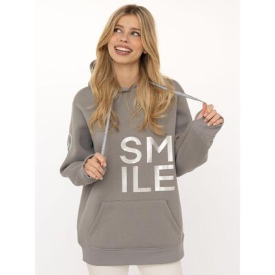 Hoodie ZWILLINGSHERZ "Alissa Shiny", Damen, Gr. S/M, mittelgrau, Sweatware, Obermaterial: 50% Baumwolle, 50% Polyester, comfort fit hüftlang, ohne Ausschnitt, angesetztes Bündchen, Sweatshirts Hoodie, glänzender Print, Daumenloch, Kordel, gesticktes Herz Hoodie ZWILLINGSHERZ "Alissa Shiny", Damen, Gr. S/M, mittelgrau, Sweatware, Obermaterial: 50% Baumwolle, 50% Polyester, comfort fit hüftlang, ohne Ausschnitt, angesetztes Bündchen, Sweatshirts Hoodie, glänzender Print, Daumenloch, Kordel, gesticktes Herz