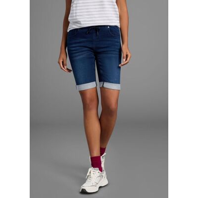 Jogg-Jeansbermudas ARIZONA, Damen, Gr. 52, N-Gr, blau (rinsed), Obermaterial: 59% Baumwolle, 40% Polyester, 1% Elasthan, Basic, comfort fit kurz, Jeans Jogg-Jeansbermudas, hohe Leibhöhe, krempelbare Beinabschlüsse, Used-Look Jogg-Jeansbermudas ARIZONA, Damen, Gr. 52, N-Gr, blau (rinsed), Obermaterial: 59% Baumwolle, 40% Polyester, 1% Elasthan, Basic, comfort fit kurz, Jeans Jogg-Jeansbermudas, hohe Leibhöhe, krempelbare Beinabschlüsse, Used-Look