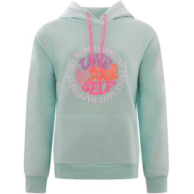 Hoodie ZWILLINGSHERZ "Love Yourslef", Damen, Gr. L/XL (L/XL), blau (türkis), Sweatware, Obermaterial: 80% Baumwolle, 20% Polyester, unifarben, normal normal, ohne Ausschnitt, angesetztes Bündchen, Sweatshirts Hoodie, runde grosse Frontstickerei, farbige K Hoodie ZWILLINGSHERZ "Love Yourslef", Damen, Gr. L/XL (L/XL), blau (türkis), Sweatware, Obermaterial: 80% Baumwolle, 20% Polyester, unifarben, normal normal, ohne Ausschnitt, angesetztes Bündchen, Sweatshirts Hoodie, runde grosse Frontstickerei, farbige K