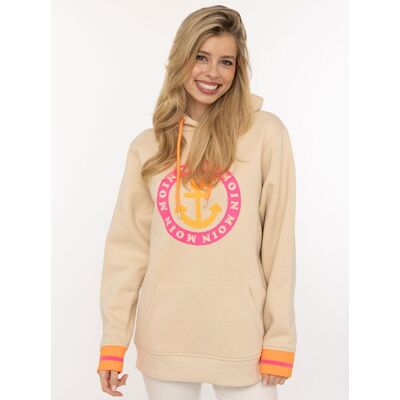 Hoodie ZWILLINGSHERZ, Damen, Gr. S/M, beige, Sweatware, Obermaterial: 50% Baumwolle, 50% Polyester, normal hüftlang, hoch geschlossener Ausschnitt, Bündchen, Sweatshirts Hoodie, Langarm, Kapuze, Neon-Details, Kordelzug, Frontprint, Kängurutasche Hoodie ZWILLINGSHERZ, Damen, Gr. S/M, beige, Sweatware, Obermaterial: 50% Baumwolle, 50% Polyester, normal hüftlang, hoch geschlossener Ausschnitt, Bündchen, Sweatshirts Hoodie, Langarm, Kapuze, Neon-Details, Kordelzug, Frontprint, Kängurutasche