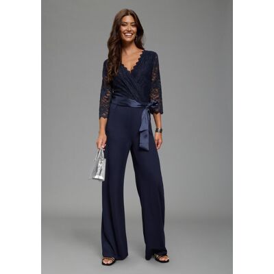 Jumpsuit LAURA SCOTT, Damen, Gr. 34, N-Gr, navy, Milano Rib, Obermaterial: 70% Viskose, 25% Polyester, 5% Elasthan. Futter: 95% Viskose, 5% Elasthan. Spitze: 92% Polyamid, 8% Elasthan, leicht transparent, unifarben, figurbetont lang, V-Ausschnitt, Overall Jumpsuit LAURA SCOTT, Damen, Gr. 34, N-Gr, navy, Milano Rib, Obermaterial: 70% Viskose, 25% Polyester, 5% Elasthan. Futter: 95% Viskose, 5% Elasthan. Spitze: 92% Polyamid, 8% Elasthan, leicht transparent, unifarben, figurbetont lang, V-Ausschnitt, Overall