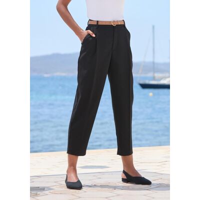 Bundfaltenhose LASCANA "mit schmalem Gürtel in Barrel Form", Damen, Gr. 42, N-Gr, schwarz, Web, Obermaterial: 76% Polyester, 20% Viskose, 4% Elasthan, unifarben, figurumspielend knöchelfrei, Hosen Bundfaltenhose, mit Gürtel, in modischer Barrel-Form, Busi Bundfaltenhose LASCANA "mit schmalem Gürtel in Barrel Form", Damen, Gr. 42, N-Gr, schwarz, Web, Obermaterial: 76% Polyester, 20% Viskose, 4% Elasthan, unifarben, figurumspielend knöchelfrei, Hosen Bundfaltenhose, mit Gürtel, in modischer Barrel-Form, Busi