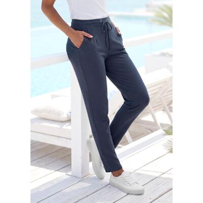 Schlupfhose LASCANA "in bequemer Passform und bügelfreiem Material", Damen, Gr. 46, N-Gr, blau (dunkelblau), Jersey, Obermaterial: 95% Polyester, 5% Elasthan, unifarben, figurumspielend knöchellang, Hosen Schlupfhose, aus glatter Jerseyqualität, leichte S Schlupfhose LASCANA "in bequemer Passform und bügelfreiem Material", Damen, Gr. 46, N-Gr, blau (dunkelblau), Jersey, Obermaterial: 95% Polyester, 5% Elasthan, unifarben, figurumspielend knöchellang, Hosen Schlupfhose, aus glatter Jerseyqualität, leichte S