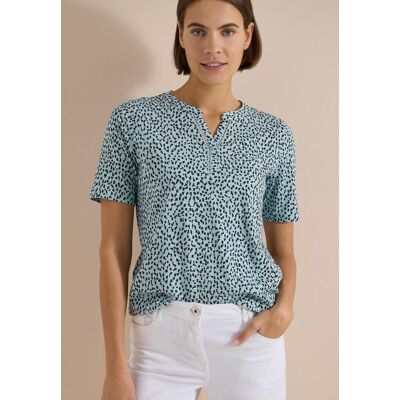 Kurzarmshirt CECIL, Damen, Gr. XL (44), blau (crystal mint), Jersey, Obermaterial: 100% Baumwolle, gemustert, normal hüftbedeckend, Rundhals, abgesteppte Kante, Shirts Kurzarmshirt, Sommershirt mit Split Neck und Minimalprint Kurzarmshirt CECIL, Damen, Gr. XL (44), blau (crystal mint), Jersey, Obermaterial: 100% Baumwolle, gemustert, normal hüftbedeckend, Rundhals, abgesteppte Kante, Shirts Kurzarmshirt, Sommershirt mit Split Neck und Minimalprint