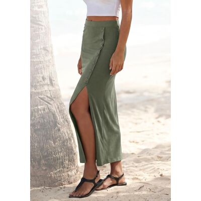 Midirock BUFFALO, Damen, Gr. 44, grün (khaki), Jersey, Obermaterial: 95% Viskose, 5% Elasthan, unifarben, figurumspielend ca. Mitte Wade, Röcke Midirock, mit Schlitz und Zierknopfleiste, elastischer Jerseyrock, Strandrock Midirock BUFFALO, Damen, Gr. 44, grün (khaki), Jersey, Obermaterial: 95% Viskose, 5% Elasthan, unifarben, figurumspielend ca. Mitte Wade, Röcke Midirock, mit Schlitz und Zierknopfleiste, elastischer Jerseyrock, Strandrock