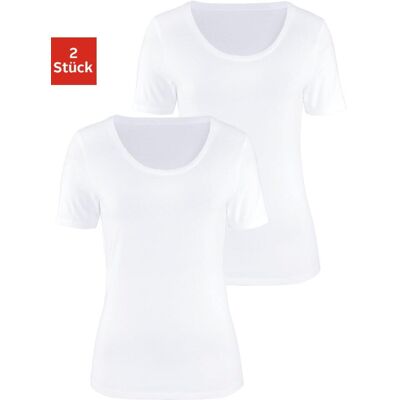 T-Shirt VIVANCE "aus elastischer Baumwoll-Qualität", Damen, Gr. 48/50, weiss (weiß), Single Jersey, Obermaterial: 95% Baumwolle, 5% Elasthan, unifarben, Basic, bequem normal, tiefer Rundhals, Shirts T-Shirt, sommerliche T-Shirts T-Shirt VIVANCE "aus elastischer Baumwoll-Qualität", Damen, Gr. 48/50, weiss (weiß), Single Jersey, Obermaterial: 95% Baumwolle, 5% Elasthan, unifarben, Basic, bequem normal, tiefer Rundhals, Shirts T-Shirt, sommerliche T-Shirts