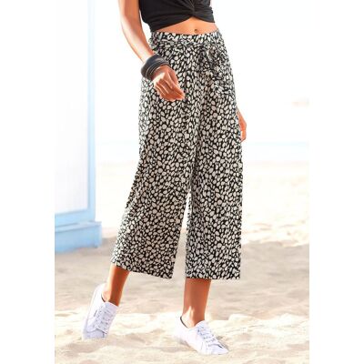 Culotte LASCANA "mit luftig-weitem Bein", Damen, Gr. 38, N-Gr, beige (schwarz, sand, bedruckt), Jersey, Obermaterial: 95% Viskose, 5% Elasthan, bedruckt, figurumspielend 7/8-Länge, Hosen Culotte, und Alloverdruck, 7/8-Länge, elastischer Bund, leichte Somm Culotte LASCANA "mit luftig-weitem Bein", Damen, Gr. 38, N-Gr, beige (schwarz, sand, bedruckt), Jersey, Obermaterial: 95% Viskose, 5% Elasthan, bedruckt, figurumspielend 7/8-Länge, Hosen Culotte, und Alloverdruck, 7/8-Länge, elastischer Bund, leichte Somm