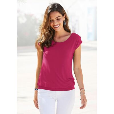 Longshirt LASCANA "mit breitem Bund", Damen, Gr. 44/46, pink (magenta), Obermaterial: 95% Viskose (LENZING™ ECOVERO™), 5% Elasthan, unifarben, figurumspielend lang, Rundhals, angeschnitten normaler Saum, Shirts Longshirt, aus luftigem Viskose-Stretch Longshirt LASCANA "mit breitem Bund", Damen, Gr. 44/46, pink (magenta), Obermaterial: 95% Viskose (LENZING™ ECOVERO™), 5% Elasthan, unifarben, figurumspielend lang, Rundhals, angeschnitten normaler Saum, Shirts Longshirt, aus luftigem Viskose-Stretch
