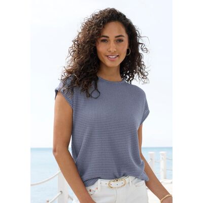 Kurzarmshirt VIVANCE "aus bügelfreiem Waffelstrick", Damen, Gr. 48/50, blau (indigo), Strick, Obermaterial: 64% Polyester, 34% Viskose, 2% Elasthan, leicht transparent, unifarben, bequem, Rundhals, Shirts Kurzarmshirt, luftiges Waffelstrickshirt Kurzarmshirt VIVANCE "aus bügelfreiem Waffelstrick", Damen, Gr. 48/50, blau (indigo), Strick, Obermaterial: 64% Polyester, 34% Viskose, 2% Elasthan, leicht transparent, unifarben, bequem, Rundhals, Shirts Kurzarmshirt, luftiges Waffelstrickshirt