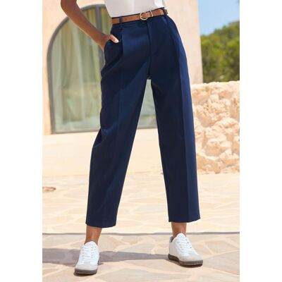 Bundfaltenhose LASCANA "mit schmalem Gürtel in Barrel Form", Damen, Gr. 36, N-Gr, marine, Web, Obermaterial: 76% Polyester, 20% Viskose, 4% Elasthan, unifarben, figurumspielend knöchelfrei, Hosen Bundfaltenhose, mit Gürtel, in modischer Barrel-Form, Busin Bundfaltenhose LASCANA "mit schmalem Gürtel in Barrel Form", Damen, Gr. 36, N-Gr, marine, Web, Obermaterial: 76% Polyester, 20% Viskose, 4% Elasthan, unifarben, figurumspielend knöchelfrei, Hosen Bundfaltenhose, mit Gürtel, in modischer Barrel-Form, Busin