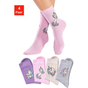 H.I.S. Basicsocken H.I.S, Mädchen, Gr. 31-34, bunt (1x ecru, 1x rosa, 1x lila, 1x hellgrau, meliert), Baumwollmischung, gemustert, elastisch, Socken Basicsocken, mit Einhorn Motiven H.I.S. Basicsocken H.I.S, Mädchen, Gr. 31-34, bunt (1x ecru, 1x rosa, 1x lila, 1x hellgrau, meliert), Baumwollmischung, gemustert, elastisch, Socken Basicsocken, mit Einhorn Motiven