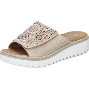 Pantolette RIEKER, Damen, Gr. 43, beige (hellbeige), Lederimitat, kontrastfarbene Details, Schuhe Pantolette, Sommerschuh, Strandschuh, Hausschuh mit regulierbarem Klettverschluss Pantolette RIEKER, Damen, Gr. 43, beige (hellbeige), Lederimitat, kontrastfarbene Details, Schuhe Pantolette, Sommerschuh, Strandschuh, Hausschuh mit regulierbarem Klettverschluss