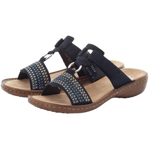 Pantolette RIEKER, Damen, Gr. 42, blau (nachtblau), Nubuklederimitat, kontrastfarbene Details, Schuhe Pantolette, Keilabsatz, Sommerschuh, Schlappen mit schöner Stickerei Pantolette RIEKER, Damen, Gr. 42, blau (nachtblau), Nubuklederimitat, kontrastfarbene Details, Schuhe Pantolette, Keilabsatz, Sommerschuh, Schlappen mit schöner Stickerei