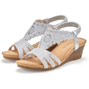 Keilsandalette LASCANA "Elegante Sommer‑Sandalette", Damen, Gr. 36, silber (silberfarben), Obermaterial: 100% Textilmaterial. Decksohle: 100% Textilmaterial. Laufsohle: 100% Synthetik, unifarben, festlich, Schuhe Keilsandalette, mit Glitzerdetails, Keilab Keilsandalette LASCANA "Elegante Sommer‑Sandalette", Damen, Gr. 36, silber (silberfarben), Obermaterial: 100% Textilmaterial. Decksohle: 100% Textilmaterial. Laufsohle: 100% Synthetik, unifarben, festlich, Schuhe Keilsandalette, mit Glitzerdetails, Keilab