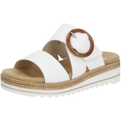 Pantolette REMONTE, Damen, Gr. 38, weiss (weiß), Leder, Schuhe Pantolette, Keilabsatz, Sommerschuh, Schlappen mit Zierschnalle Pantolette REMONTE, Damen, Gr. 38, weiss (weiß), Leder, Schuhe Pantolette, Keilabsatz, Sommerschuh, Schlappen mit Zierschnalle