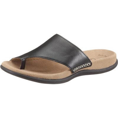 Zehentrenner GABOR, Damen, Gr. 41, schwarz, Nappaleder, Schuhe Zehentrenner, Keilabsatz, Sommerschuh, Dianette mit kontrastfarbiger Stickerei Zehentrenner GABOR, Damen, Gr. 41, schwarz, Nappaleder, Schuhe Zehentrenner, Keilabsatz, Sommerschuh, Dianette mit kontrastfarbiger Stickerei