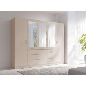 Kleiderschrank HOME AFFAIRE "KOS Garderobe mit 6 Schubladen, Kleiderstange, 5 Einlegeböden, Spiegel", beige, B:250cm H:200,5cm T:58cm, Melamin, Schränke, Kleiderschrank, Kleiderschrank mit 5 Türen, goldenen Griffen, Masse B/H/T 250/200/58 cm Kleiderschrank HOME AFFAIRE "KOS Garderobe mit 6 Schubladen, Kleiderstange, 5 Einlegeböden, Spiegel", beige, B:250cm H:200,5cm T:58cm, Melamin, Schränke, Kleiderschrank, Kleiderschrank mit 5 Türen, goldenen Griffen, Masse B/H/T 250/200/58 cm
