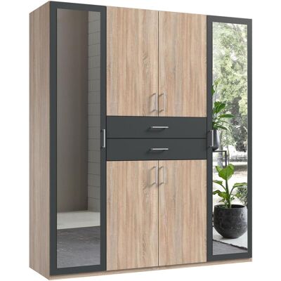 Kleiderschrank WIMEX "Diver Drehtürenschrank mit Spiegel, 180, 225 o. 270cm breit", grau (struktureichefb hell, graphit, griffe alu), B:180cm H:207cm T:58cm, Schränke, Kleiderschrank, Bestseller Schlafzimmerschrank wahlweise 3 Innenausstattungen Kleiderschrank WIMEX "Diver Drehtürenschrank mit Spiegel, 180, 225 o. 270cm breit", grau (struktureichefb hell, graphit, griffe alu), B:180cm H:207cm T:58cm, Schränke, Kleiderschrank, Bestseller Schlafzimmerschrank wahlweise 3 Innenausstattungen