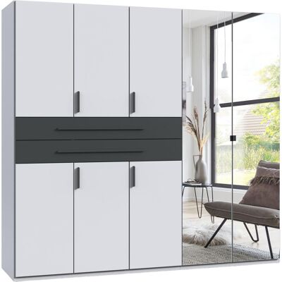 Drehtürenschrank WIMEX "Digit Kleiderschrank wahlweise mit oder ohne Spiegel", schwarz-weiss (weiß, absetzung und griffe grafit), B:225cm H:208cm T:58cm, Holzwerkstoff, Schränke, Drehtürenschrank, erhältlich in den Breiten 225cm oder 270cm (mit 8 oder 10 Drehtürenschrank WIMEX "Digit Kleiderschrank wahlweise mit oder ohne Spiegel", schwarz-weiss (weiß, absetzung und griffe grafit), B:225cm H:208cm T:58cm, Holzwerkstoff, Schränke, Drehtürenschrank, erhältlich in den Breiten 225cm oder 270cm (mit 8 oder 10