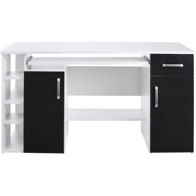 Schreibtisch VOGL MÖBELFABRIK "Tim mit seitlich offenen Fächern & Tastaturauszug", schwarz-weiss (weiß, schwarz), B:138cm H:74cm T:60cm, Tische, Schreibtisch, Druckerablage, 1 Schublade, Breite 138 cm, Made in Germany Schreibtisch VOGL MÖBELFABRIK "Tim mit seitlich offenen Fächern & Tastaturauszug", schwarz-weiss (weiß, schwarz), B:138cm H:74cm T:60cm, Tische, Schreibtisch, Druckerablage, 1 Schublade, Breite 138 cm, Made in Germany