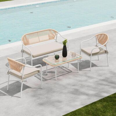 Ambia Garden Gartenmöbel-Set , Creme, Klar, Naturfarben, Weiss , Metall, Kunststoff, Glas, Textil , 4-teilig , Füllung: Schaumstoff , Gartenmöbel, Gartengarnituren, Gartenmöbel-Sets Ambia Garden Gartenmöbel-Set , Creme, Klar, Naturfarben, Weiss , Metall, Kunststoff, Glas, Textil , 4-teilig , Füllung: Schaumstoff , Gartenmöbel, Gartengarnituren, Gartenmöbel-Sets