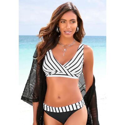 Triangel-Bikini LASCANA, Damen, Gr. 42, Cup B, schwarz-weiss (schwarz, weiß), Polyamid, gestreift, Bikini-Sets Triangel-Bikini, in Wickeloptik Triangel-Bikini LASCANA, Damen, Gr. 42, Cup B, schwarz-weiss (schwarz, weiß), Polyamid, gestreift, Bikini-Sets Triangel-Bikini, in Wickeloptik