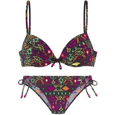 Push-Up-Bikini BUFFALO, Damen, Gr. 40, Cup B, bunt (schwarz bedruckt), Microfaser, Ethnomuster, bedruckt, Bikini-Sets Push-Up-Bikini, farbenfroher Ethnodruck Push-Up-Bikini BUFFALO, Damen, Gr. 40, Cup B, bunt (schwarz bedruckt), Microfaser, Ethnomuster, bedruckt, Bikini-Sets Push-Up-Bikini, farbenfroher Ethnodruck