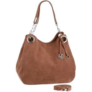 Henkeltasche BRUNO BANANI, Damen, Gr. B/H/T: 34cm x 30cm x 16cm, braun, Lederimitat, Taschen Henkeltasche, mit Schmuckanhänger und silberfarbenen Details Henkeltasche BRUNO BANANI, Damen, Gr. B/H/T: 34cm x 30cm x 16cm, braun, Lederimitat, Taschen Henkeltasche, mit Schmuckanhänger und silberfarbenen Details