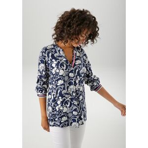 Schlupfbluse ANISTON CASUAL, Damen, Gr. 42, bunt (marine, wollweiß, pink), Web, Obermaterial: 100% Viskose, bedruckt, geblümt, lässig geschnitten Po-bedeckend, V-Ausschnitt, 1-Knopf-Manschette, Blusen Schlupfbluse, mit fantasievollem, grafischen Blumendru Schlupfbluse ANISTON CASUAL, Damen, Gr. 42, bunt (marine, wollweiß, pink), Web, Obermaterial: 100% Viskose, bedruckt, geblümt, lässig geschnitten Po-bedeckend, V-Ausschnitt, 1-Knopf-Manschette, Blusen Schlupfbluse, mit fantasievollem, grafischen Blumendru