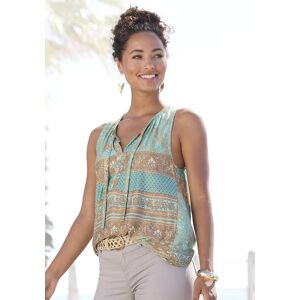 Tanktop LASCANA, Damen, Gr. 48/50, grün (türkis, bedruckt), Jersey, Obermaterial: 100% Viskose, figurumspielend hüftlang, V-Ausschnitt, Tops Tanktop, mit Bändern am Ausschnitt, Blusentop mit Alloverdruck Tanktop LASCANA, Damen, Gr. 48/50, grün (türkis, bedruckt), Jersey, Obermaterial: 100% Viskose, figurumspielend hüftlang, V-Ausschnitt, Tops Tanktop, mit Bändern am Ausschnitt, Blusentop mit Alloverdruck