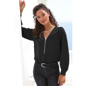 Langarmbluse LASCANA, Damen, Gr. 38, schwarz, Web, Obermaterial: 100% Polyester, unifarben, figurumspielend hüftlang, V-Ausschnitt, 1-Knopf-Manschette, Blusen Langarmbluse, mit Reissverschlussdetail, elegante Damenbluse Langarmbluse LASCANA, Damen, Gr. 38, schwarz, Web, Obermaterial: 100% Polyester, unifarben, figurumspielend hüftlang, V-Ausschnitt, 1-Knopf-Manschette, Blusen Langarmbluse, mit Reissverschlussdetail, elegante Damenbluse