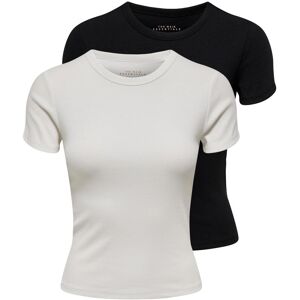 Kurzarmshirt ONLY "ONLEASY S/S TOP CS JRS 2 PACK", Damen, Gr. XL (42), weiss (schwarz pack:cloud dancer), Jersey, Obermaterial: 95% Baumwolle, 5% Elasthan, unifarben, figurbetont normal, Rundhals, Shirts Kurzarmshirt, Baumwollmischung, regular fit, Rundha Kurzarmshirt ONLY "ONLEASY S/S TOP CS JRS 2 PACK", Damen, Gr. XL (42), weiss (schwarz pack:cloud dancer), Jersey, Obermaterial: 95% Baumwolle, 5% Elasthan, unifarben, figurbetont normal, Rundhals, Shirts Kurzarmshirt, Baumwollmischung, regular fit, Rundha