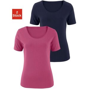 T-Shirt VIVANCE "aus elastischer Baumwoll-Qualität", Damen, Gr. 32/34, transparent (beere, navy), Single Jersey, Obermaterial: 95% Baumwolle, 5% Elasthan, unifarben, Basic, bequem normal, tiefer Rundhals, Shirts T-Shirt T-Shirt VIVANCE "aus elastischer Baumwoll-Qualität", Damen, Gr. 32/34, transparent (beere, navy), Single Jersey, Obermaterial: 95% Baumwolle, 5% Elasthan, unifarben, Basic, bequem normal, tiefer Rundhals, Shirts T-Shirt