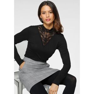Langarmshirt LAURA SCOTT, Damen, Gr. 34, schwarz, Single Jersey, Obermaterial: 95% Viskose, 5% Elasthan. Spitze: 95% Polyester, 5% Elasthan, unifarben, figurbetont hüftlang, Shirts Langarmshirt, figurbetonte Passform, Langarm, mit Stehkragen Langarmshirt LAURA SCOTT, Damen, Gr. 34, schwarz, Single Jersey, Obermaterial: 95% Viskose, 5% Elasthan. Spitze: 95% Polyester, 5% Elasthan, unifarben, figurbetont hüftlang, Shirts Langarmshirt, figurbetonte Passform, Langarm, mit Stehkragen
