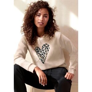 Sweatshirt LASCANA, Damen, Gr. 44/46, beige (sand), Obermaterial: 60% Baumwolle, 40% Polyester, bedruckt, unifarben, klassisch hüftlang, Rundhals, Rippbündchen, Sweatshirts Sweatshirt, mit Herz-Leo-Druck, Loungewear Sweatshirt LASCANA, Damen, Gr. 44/46, beige (sand), Obermaterial: 60% Baumwolle, 40% Polyester, bedruckt, unifarben, klassisch hüftlang, Rundhals, Rippbündchen, Sweatshirts Sweatshirt, mit Herz-Leo-Druck, Loungewear