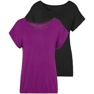 Kurzarmshirt VIVANCE "mit Gummizug im Bund", Damen, Gr. 48/50, lila (lila, schwarz), Obermaterial: 95% Viskose, 5% Elasthan, unifarben, Basic, figurumspielend normal, Rundhals, angeschnitten, Shirts Kurzarmshirt, aus weichem Viskose-Stretch Kurzarmshirt VIVANCE "mit Gummizug im Bund", Damen, Gr. 48/50, lila (lila, schwarz), Obermaterial: 95% Viskose, 5% Elasthan, unifarben, Basic, figurumspielend normal, Rundhals, angeschnitten, Shirts Kurzarmshirt, aus weichem Viskose-Stretch