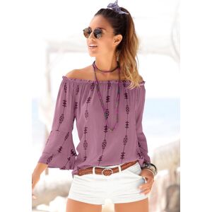 Carmenbluse LASCANA, Damen, Gr. 38, lila (lila, bedruckt), Web, Obermaterial: 100% Viskose, bedruckt, figurumspielend hüftlang, Carmenausschnitt, Volant, Blusen Carmenbluse, mit Ethnoprint, Damenbluse, schulterfrei, casual Carmenbluse LASCANA, Damen, Gr. 38, lila (lila, bedruckt), Web, Obermaterial: 100% Viskose, bedruckt, figurumspielend hüftlang, Carmenausschnitt, Volant, Blusen Carmenbluse, mit Ethnoprint, Damenbluse, schulterfrei, casual