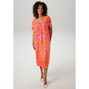 Sommerkleid ANISTON CASUAL, Damen, Gr. 46, N-Gr, bunt (rosa, rot, orange), Web, Obermaterial: 100% Viskose, bedruckt, geblümt, gemustert, figurumspielend kniebedeckend, V-Ausschnitt, Kleider Sommerkleid, mit extravagantem, grafischen Druck Sommerkleid ANISTON CASUAL, Damen, Gr. 46, N-Gr, bunt (rosa, rot, orange), Web, Obermaterial: 100% Viskose, bedruckt, geblümt, gemustert, figurumspielend kniebedeckend, V-Ausschnitt, Kleider Sommerkleid, mit extravagantem, grafischen Druck