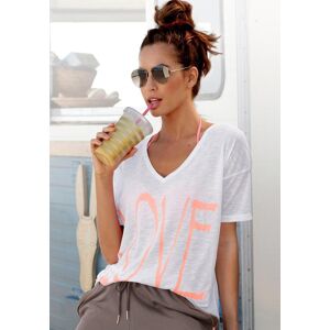 V-Shirt VIVANCE, Damen, Gr. 36/38, bunt (weiß, neonorange), Slub, Obermaterial: 65% Polyester, 35% Viskose, leicht transparent, unifarben, figurumspielend hüftlang, V-Ausschnitt, Shirts V-Shirt, mit Neonprint, T-Shirt, Strandshirt in lockerer Passform V-Shirt VIVANCE, Damen, Gr. 36/38, bunt (weiß, neonorange), Slub, Obermaterial: 65% Polyester, 35% Viskose, leicht transparent, unifarben, figurumspielend hüftlang, V-Ausschnitt, Shirts V-Shirt, mit Neonprint, T-Shirt, Strandshirt in lockerer Passform