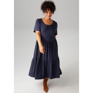 Sommerkleid ANISTON PLUS, Damen, Gr. 46, N-Gr, blau (marine), Single Jersey, Obermaterial: 95% Baumwolle, 5% Elasthan, unifarben, figurumspielend wadenlang, Rundhals, Kleider Sommerkleid, aus elastischer Jersey-Qualität Sommerkleid ANISTON PLUS, Damen, Gr. 46, N-Gr, blau (marine), Single Jersey, Obermaterial: 95% Baumwolle, 5% Elasthan, unifarben, figurumspielend wadenlang, Rundhals, Kleider Sommerkleid, aus elastischer Jersey-Qualität