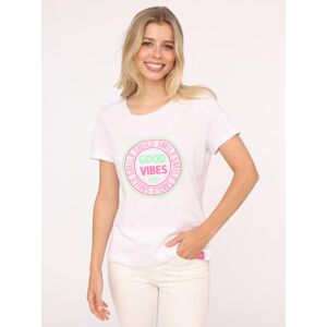 T-Shirt ZWILLINGSHERZ "Good Vibes", Damen, Gr. M, weiss (weiß), Web, Obermaterial: 92% Baumwolle, 8% Elasthan, normal normal, Rundhals, eingefasste Kante, Shirts T-Shirt, Stickerei, Kurzarm, Rundhalsausschnitt, Baumwollmischung T-Shirt ZWILLINGSHERZ "Good Vibes", Damen, Gr. M, weiss (weiß), Web, Obermaterial: 92% Baumwolle, 8% Elasthan, normal normal, Rundhals, eingefasste Kante, Shirts T-Shirt, Stickerei, Kurzarm, Rundhalsausschnitt, Baumwollmischung