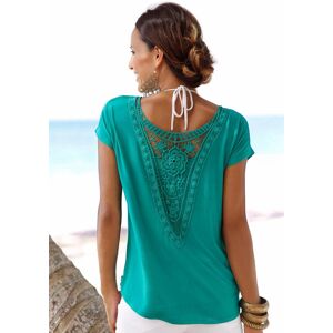 Strandshirt LASCANA, Damen, Gr. 52/54, blau (türkis), Jersey, Obermaterial: 95% Viskose, 5% Elasthan. Spitze: 100% Baumwolle, unifarben, figurumspielend hüftbedeckend, Rundhals, Shirts Strandshirt, mit Spitzeneinsatz, T-Shirt, lockere Passform, casual-chi Strandshirt LASCANA, Damen, Gr. 52/54, blau (türkis), Jersey, Obermaterial: 95% Viskose, 5% Elasthan. Spitze: 100% Baumwolle, unifarben, figurumspielend hüftbedeckend, Rundhals, Shirts Strandshirt, mit Spitzeneinsatz, T-Shirt, lockere Passform, casual-chi