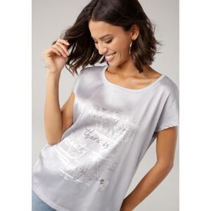 Shirtbluse LAURA SCOTT, Damen, Gr. 40, grau (grau, silberfarben), Web, Obermaterial: 100% Polyester. Rückenteil: 95% Viskose, 5% Elasthan, bedruckt, metallic, unifarben, figurumspielend hüftlang, Rundhals, Blusen Shirtbluse, aus Satin mit dezentem Aufdruc Shirtbluse LAURA SCOTT, Damen, Gr. 40, grau (grau, silberfarben), Web, Obermaterial: 100% Polyester. Rückenteil: 95% Viskose, 5% Elasthan, bedruckt, metallic, unifarben, figurumspielend hüftlang, Rundhals, Blusen Shirtbluse, aus Satin mit dezentem Aufdruc