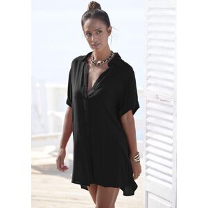 Longbluse LASCANA, Damen, Gr. 46, schwarz, Crêpe, Obermaterial: 100% Viskose, unifarben, figurumspielend kurz, mit Aufschlag, Blusen Longbluse, mit Knopfleiste, Kurzarmbluse, Blusenkleid, sommerlich Longbluse LASCANA, Damen, Gr. 46, schwarz, Crêpe, Obermaterial: 100% Viskose, unifarben, figurumspielend kurz, mit Aufschlag, Blusen Longbluse, mit Knopfleiste, Kurzarmbluse, Blusenkleid, sommerlich