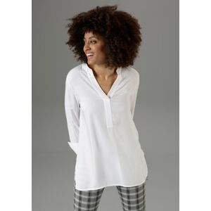 Longbluse ANISTON SELECTED, Damen, Gr. 44, weiss (weiß), Web, Obermaterial: 100% Viskose, unifarben, Basic, lässig geschnitten lang, V-Ausschnitt, lange Manschette, Blusen Longbluse, mit extra-langen Manschetten Longbluse ANISTON SELECTED, Damen, Gr. 44, weiss (weiß), Web, Obermaterial: 100% Viskose, unifarben, Basic, lässig geschnitten lang, V-Ausschnitt, lange Manschette, Blusen Longbluse, mit extra-langen Manschetten