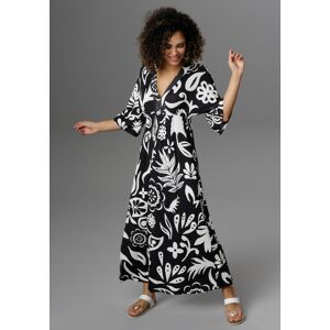Maxikleid ANISTON SELECTED, Damen, Gr. 46, N-Gr, schwarz-weiss (schwarz, weiß), Single Jersey, Obermaterial: 95% Viskose, 5% Elasthan, bedruckt, lässig geschnitten knöchelfrei, V-Ausschnitt, weit, Kleider Maxikleid, mit weiten, 3/4-langen Ärmeln Maxikleid ANISTON SELECTED, Damen, Gr. 46, N-Gr, schwarz-weiss (schwarz, weiß), Single Jersey, Obermaterial: 95% Viskose, 5% Elasthan, bedruckt, lässig geschnitten knöchelfrei, V-Ausschnitt, weit, Kleider Maxikleid, mit weiten, 3/4-langen Ärmeln