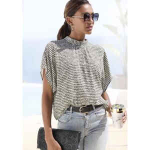 Kurzarmbluse LASCANA, Damen, Gr. 44, beige (creme, schwarz bedruckt), Web, Obermaterial: 100% Viskose, bedruckt, figurumspielend hüftlang, weit, Blusen Kurzarmbluse, mit Alloverdruck, Damenbluse, sportlich elegant Kurzarmbluse LASCANA, Damen, Gr. 44, beige (creme, schwarz bedruckt), Web, Obermaterial: 100% Viskose, bedruckt, figurumspielend hüftlang, weit, Blusen Kurzarmbluse, mit Alloverdruck, Damenbluse, sportlich elegant