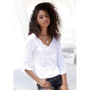 Strandshirt BUFFALO, Damen, Gr. 48/50, weiss (weiß), Jersey, Obermaterial: 100% Viskose. Einsatz: 100% Baumwolle, leicht durchscheinend, unifarben, figurumspielend hüftlang, Rundhals, mit Riegel, Shirts Strandshirt, mit Stickerei und Quasten, Tunika, 3/4- Strandshirt BUFFALO, Damen, Gr. 48/50, weiss (weiß), Jersey, Obermaterial: 100% Viskose. Einsatz: 100% Baumwolle, leicht durchscheinend, unifarben, figurumspielend hüftlang, Rundhals, mit Riegel, Shirts Strandshirt, mit Stickerei und Quasten, Tunika, 3/4-