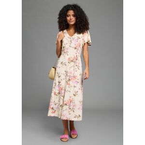 Sommerkleid LAURA SCOTT, Damen, Gr. 44, N-Gr, creme, rosa, geblümt, Jersey, Obermaterial: 95% Viskose, 5% Elasthan, geblümt, ausgestellt wadenlang, V-Ausschnitt, Flügelärmel, Kleider Sommerkleid, mit geblümtem Design, aus Viskose und Elasthan, Midi-Länge Sommerkleid LAURA SCOTT, Damen, Gr. 44, N-Gr, creme, rosa, geblümt, Jersey, Obermaterial: 95% Viskose, 5% Elasthan, geblümt, ausgestellt wadenlang, V-Ausschnitt, Flügelärmel, Kleider Sommerkleid, mit geblümtem Design, aus Viskose und Elasthan, Midi-Länge